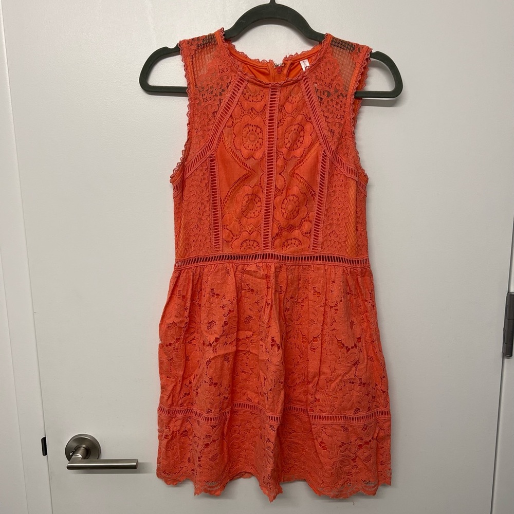 Lace Detail Mini Dress - Orangey Coral